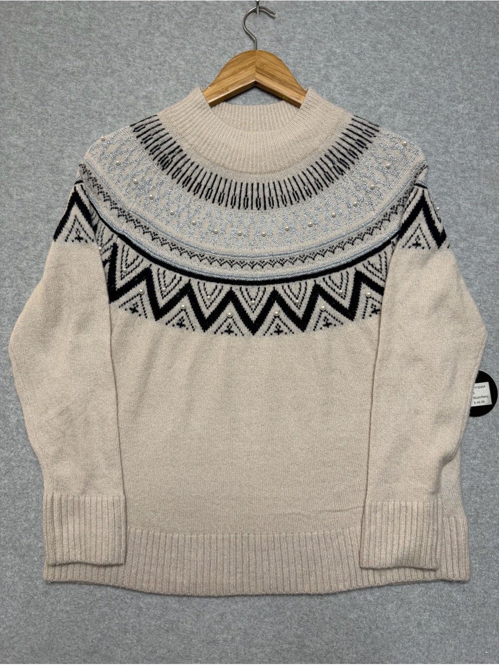 Cocobleu NWT Women’s Small Fair Isle Sweater Pearl Metallic Nordic Blush Navy